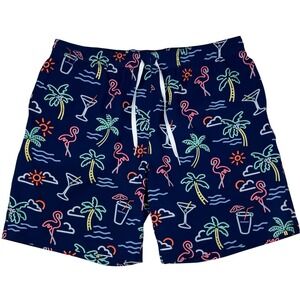 Chubbies Swim Trunks Neon Flamingo Tropical Print Men XXL 7" Navy Nautical Beach